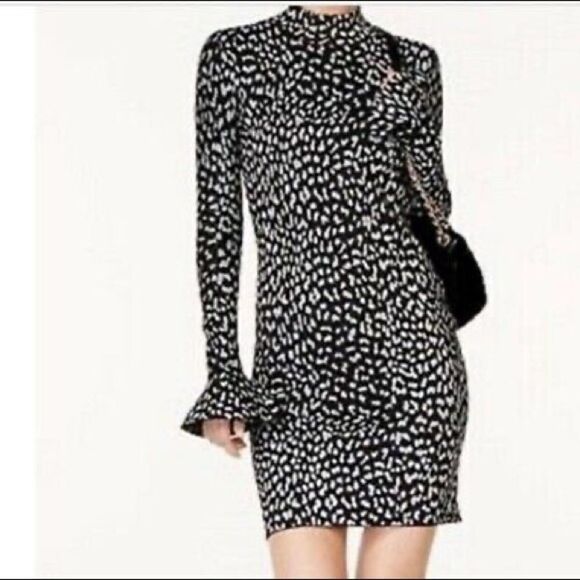 MK leopard jaquard knit dress black silver metallic - Picture 1 of 8